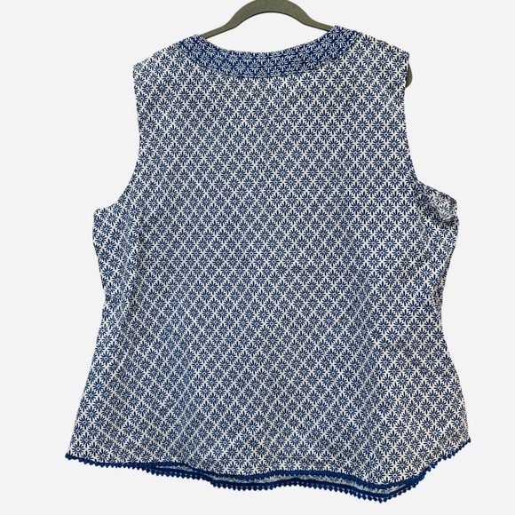 Talbots Blue White Geometric Cotton Tank Tassels Petite Plus Size 3X - Picture 2 of 6